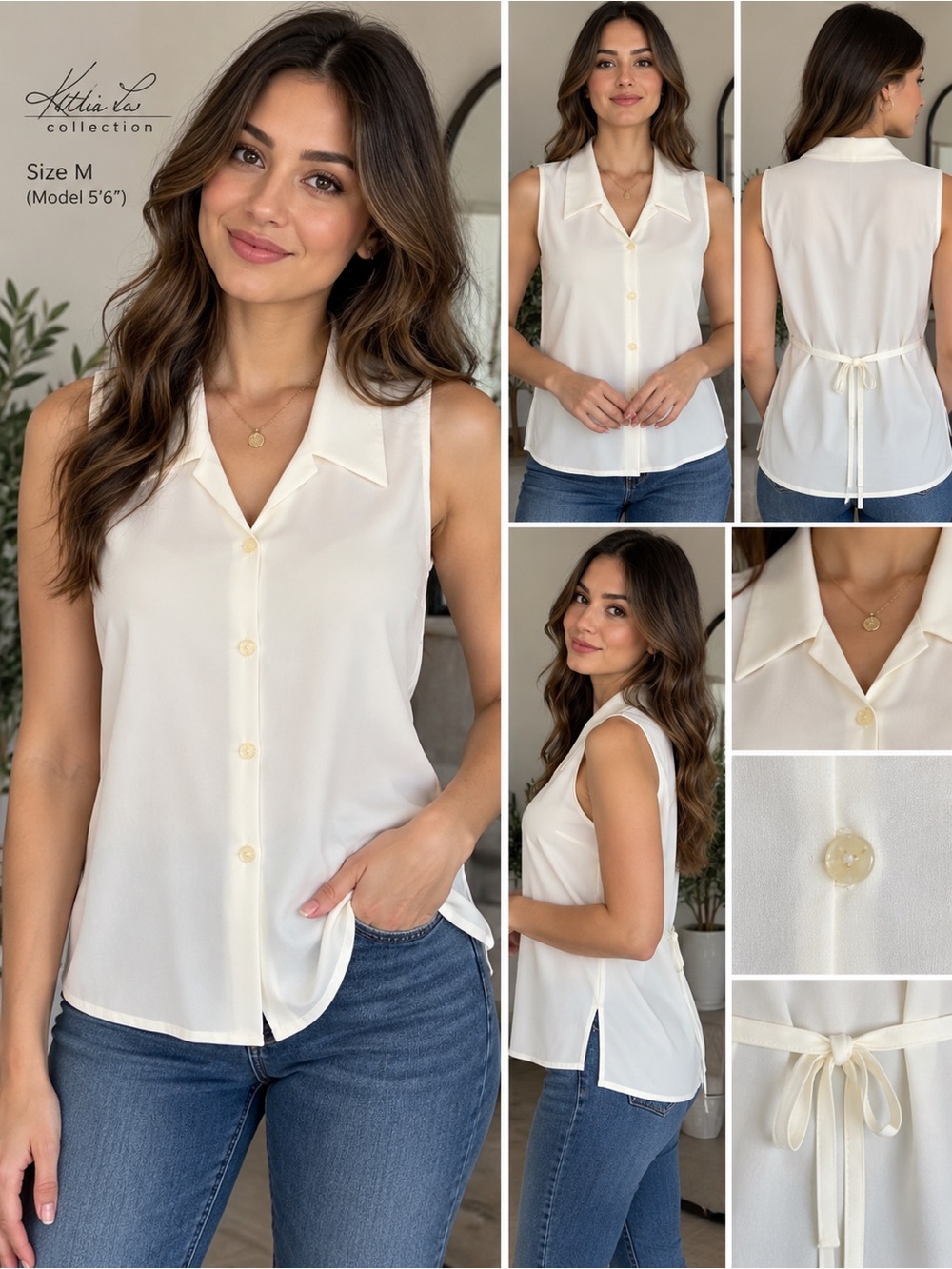Vintage 90s Kathie Lee Ivory Tie Back Office Siren Blouse M
